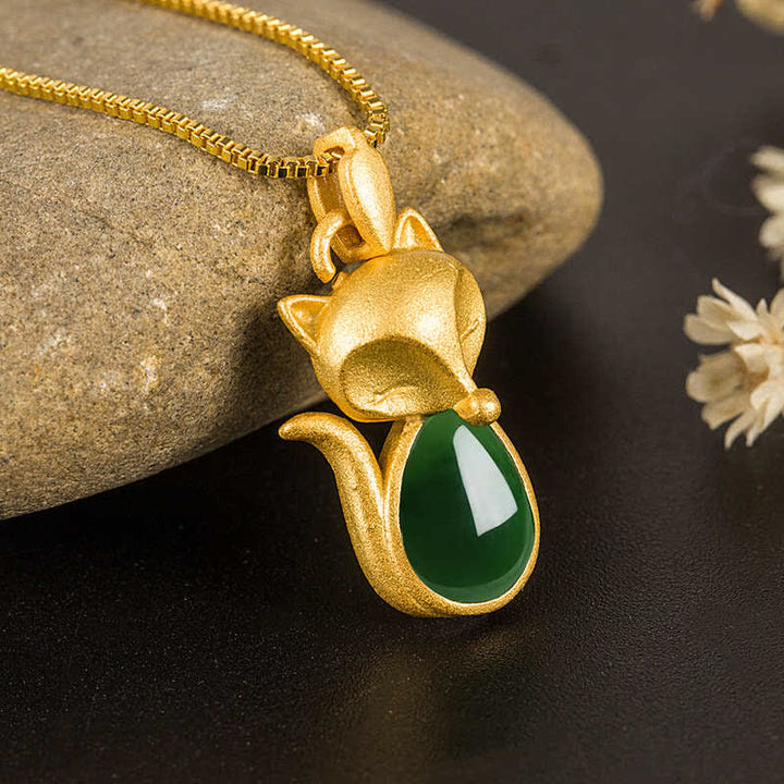 Kette grüner Chalcedon Fuchs Edelstein Mut Gold