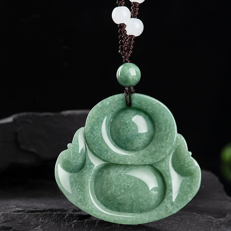 Kette Cyan Jade Lachender Buddha Harmonie Anhänger Naturstein