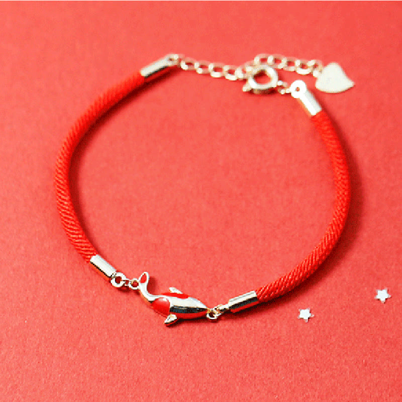 Rotes Armband Kupfer Koi Fisch Wohlstand Energie silberne Verschlüsse elegant