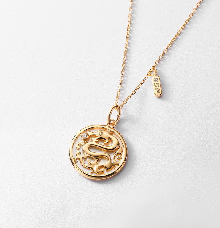 Anhänger Kette Tridacna Fu-Zeichen Drachen Gold Stärke