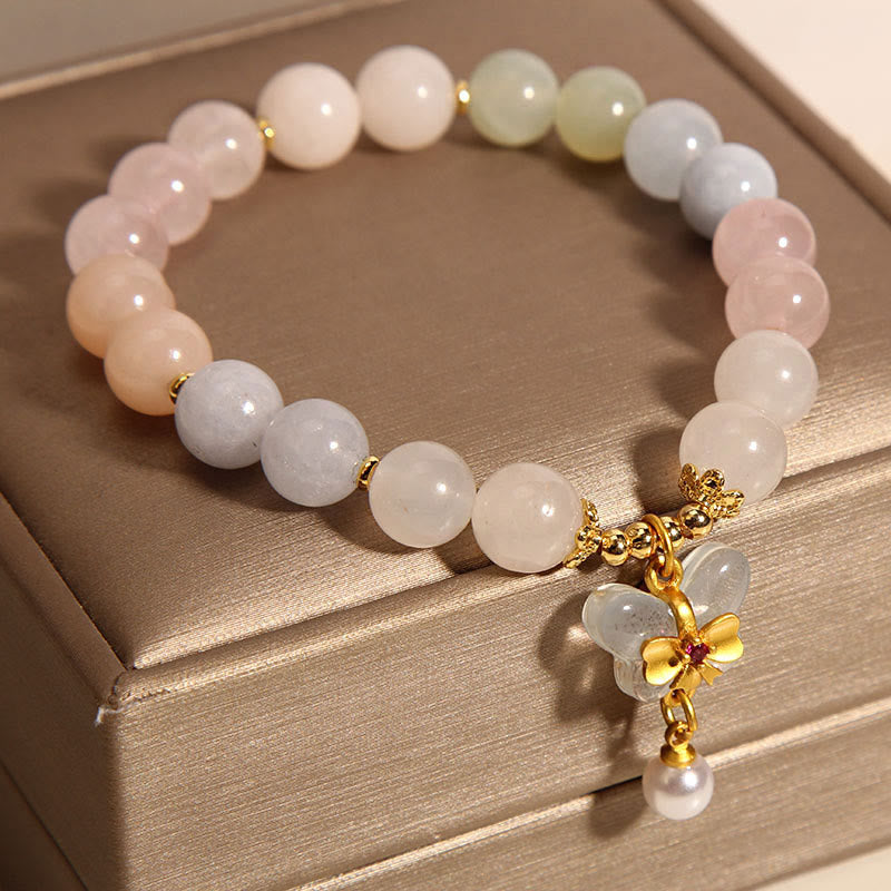 Armband Schmetterling – Balance Rosenquarz Perlen goldener Schmetterling Charm elegant