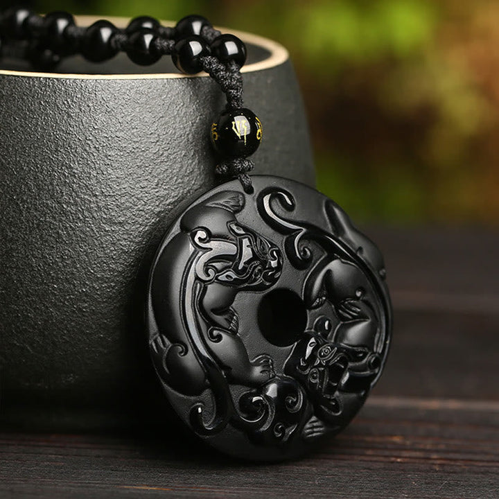 Kette schwarzer Obsidian Pixiu Anhänger Stein