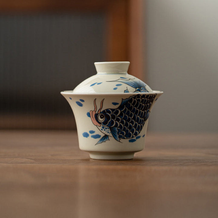Gaiwan Koi Arowana Sancai Keramik 130ml Blaue Koi Tasse