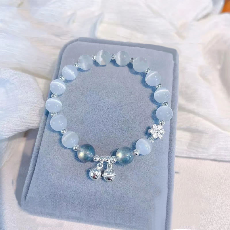 Armband Kristall Pfirsichblüte weiß Perlen Blütenanhänger Silber elegant