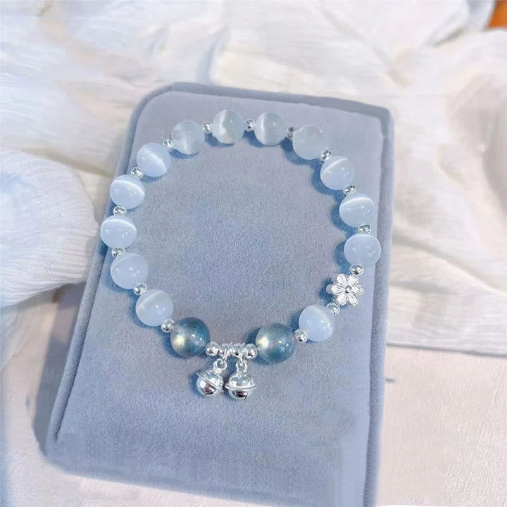 Armband Kristall Pfirsichblüte weiß Perlen Blütenanhänger Silber elegant