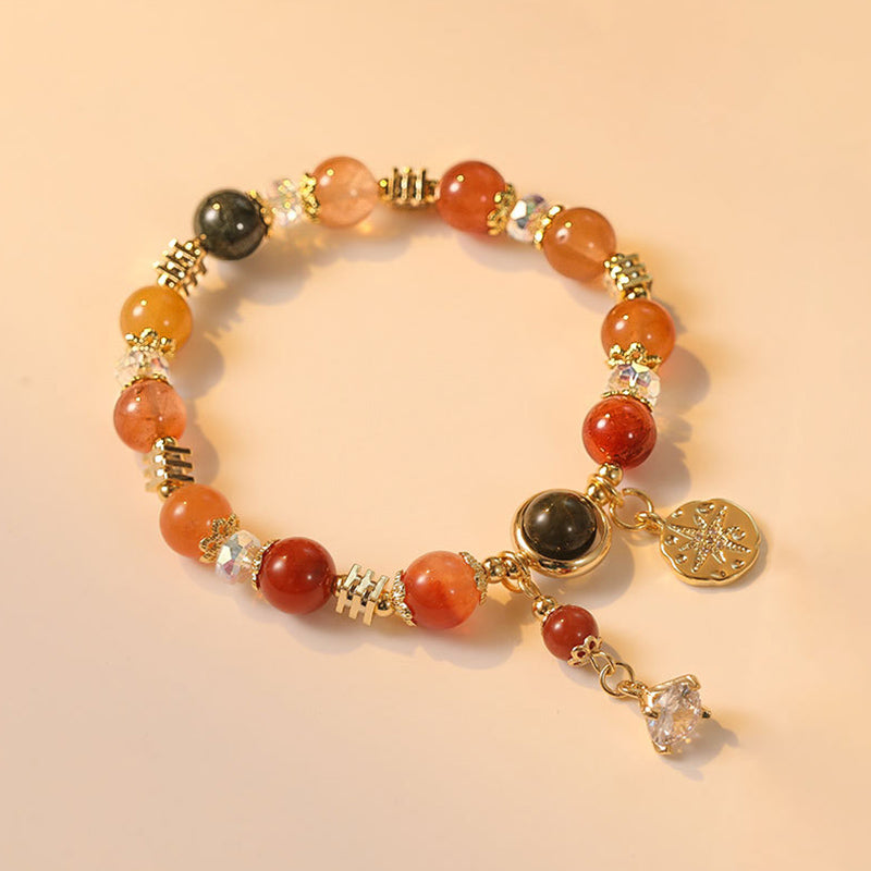 Armband Stern Wohlstand mit Karneol und Obsidian Perlen golden