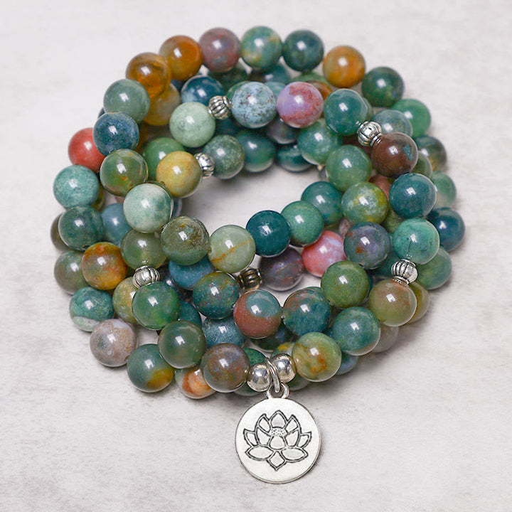 Achat Armband mit Lotus Anhänger Naturstein grün braun
