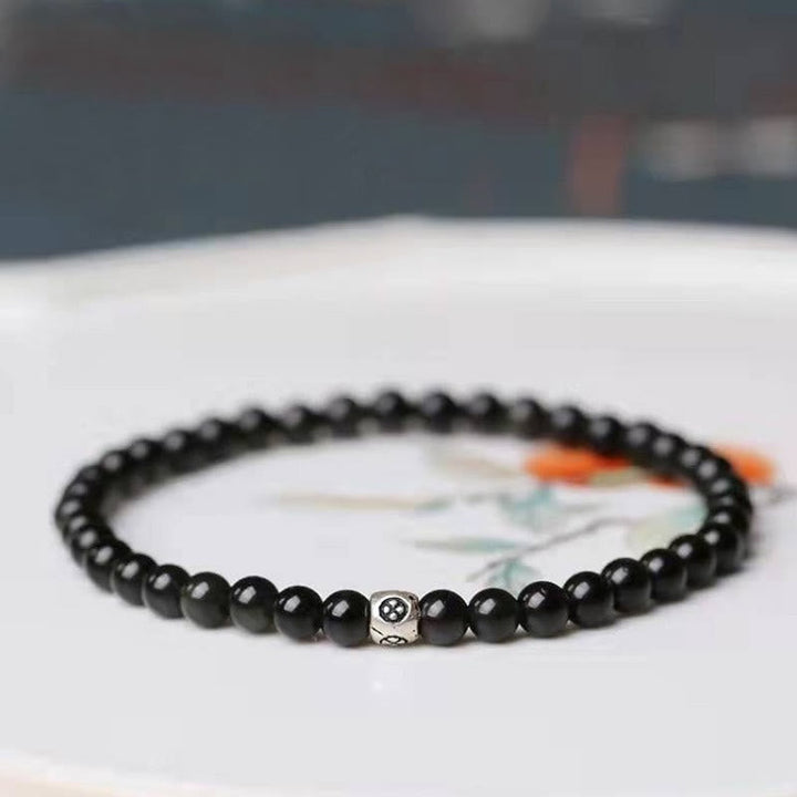 Armband Schwarzer Obsidian Katze – Stärke elastisch Naturstein Schmuck