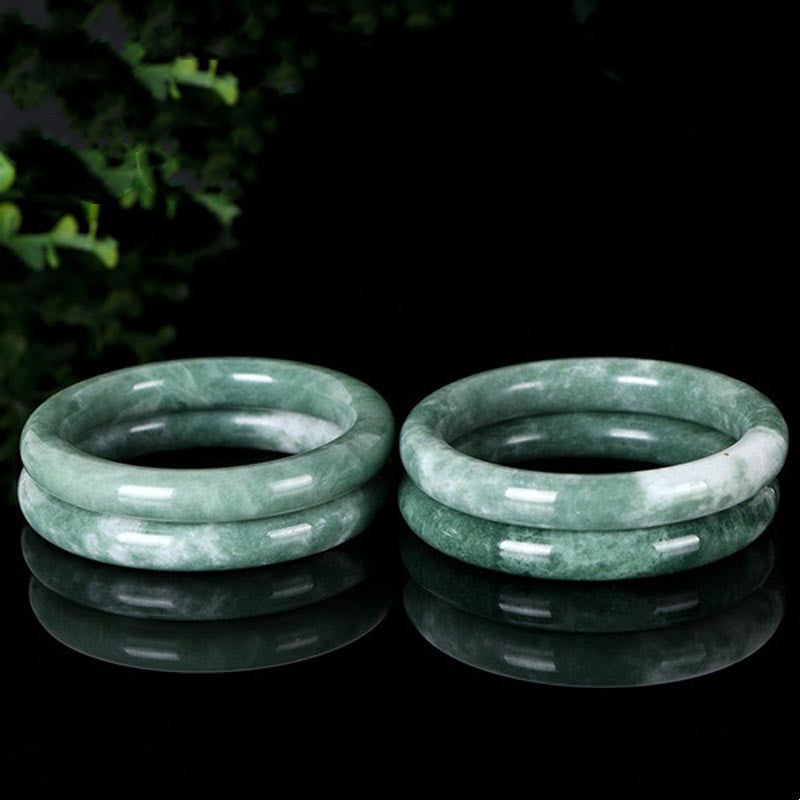 Jade Armband Paar grüne Naturstein poliert glänzend Armreif elegant