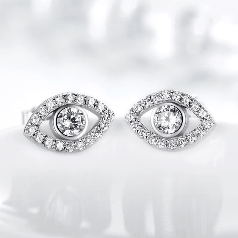 Silberne Ohrringe Böses Auge Design mit glänzenden Kristallen elegant.