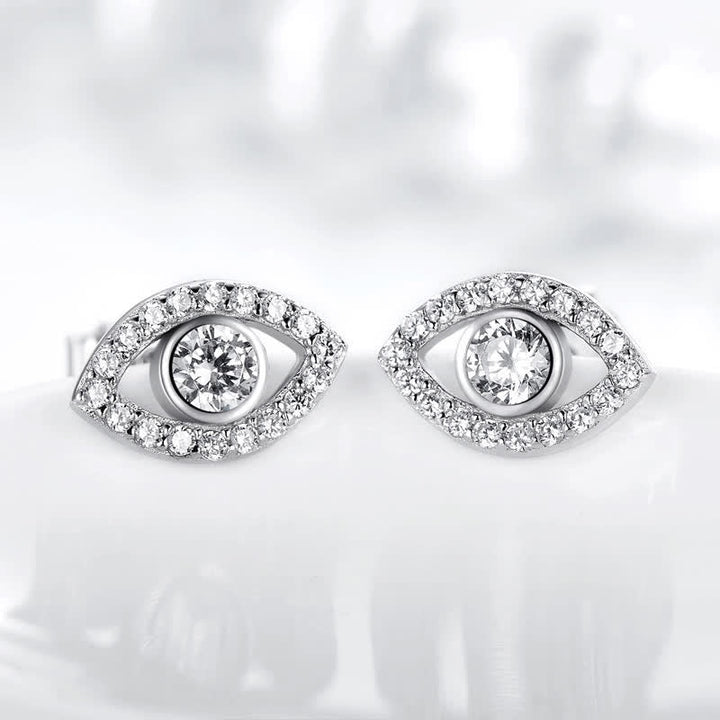 Silberne Ohrringe Böses Auge Design mit glänzenden Kristallen elegant.