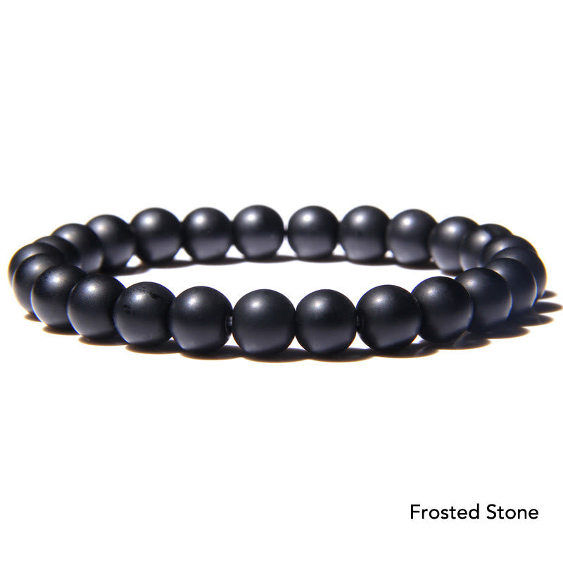 Frosted Stone Armband Kristall Achat – Balance schwarze Perlen Nahaufnahme