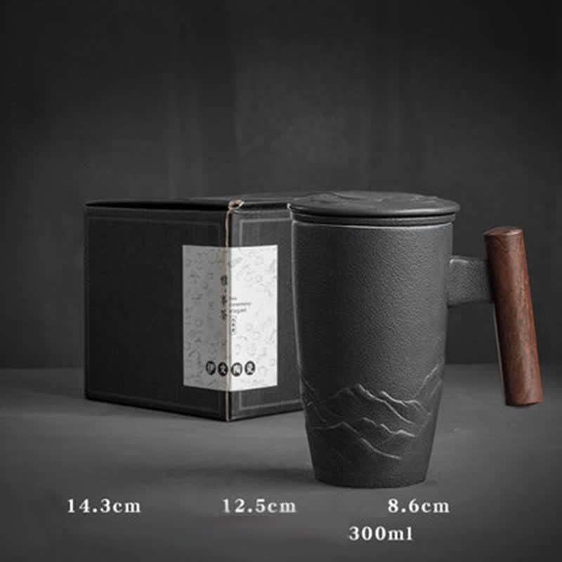 Japanische Teetasse Berg Meer Keramik Vintage Schwarz 300 ml