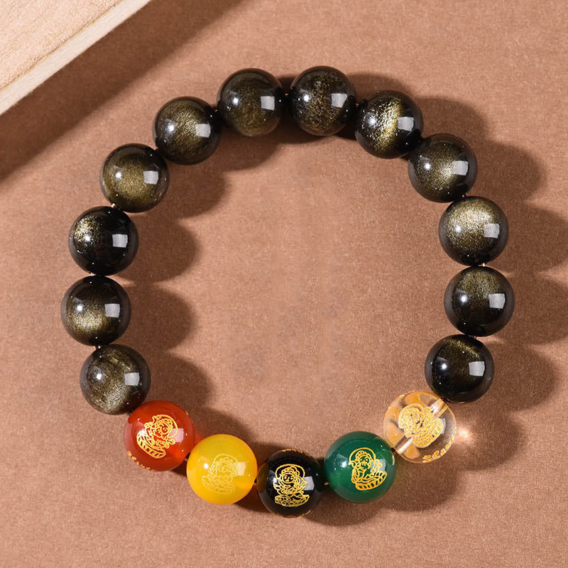 Armband Schwarzer Obsidian – Wohlstand mit farbigen Steinen elegant arrangiert
