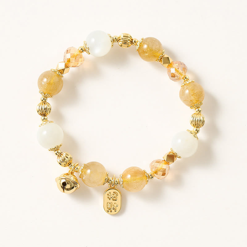 Armband – Glück & Wohlstand & Segen goldene Perlen Citrin Weiß elegant