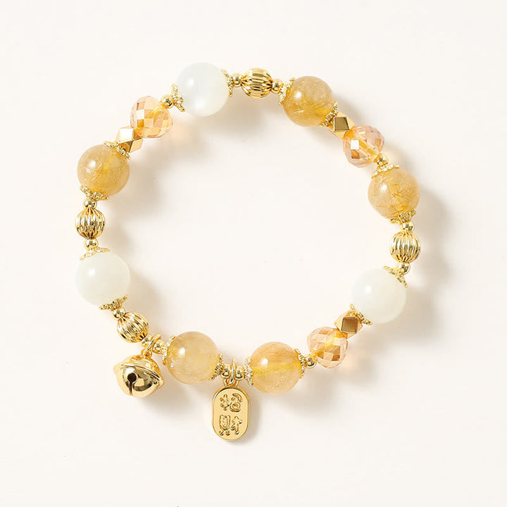 Armband – Glück & Wohlstand & Segen goldene Perlen Citrin Weiß elegant