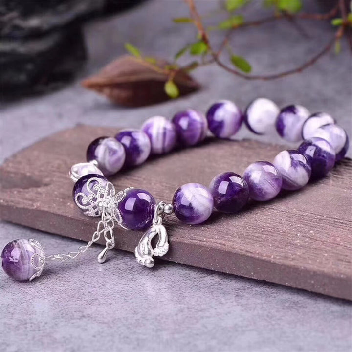 Amethyst Armband 925 Silber lila Perlen mit Anhängern Naturstein