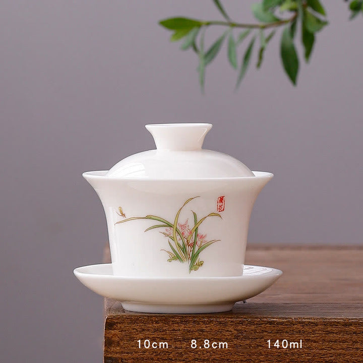 Teetassen Mit Untertasse Gaiwan Berge Porzellan Lange Tasse - Orchidee