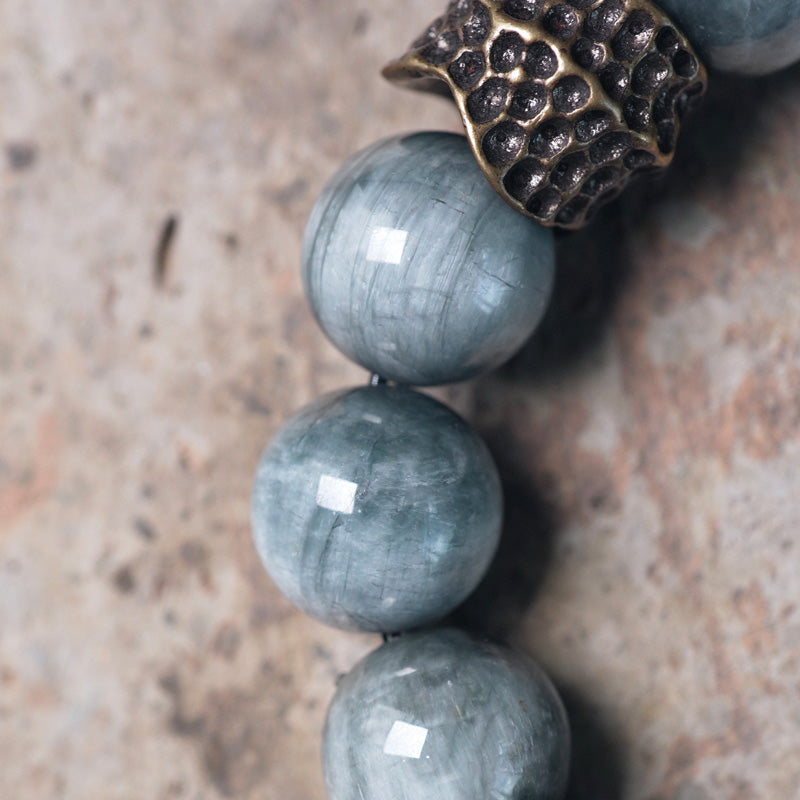 Armband mit Kupfer Bead und grauen Naturstein Perlen Paar.