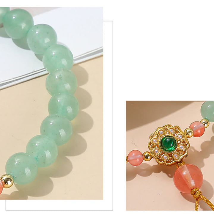 Armband Grüner Aventurin – Glück Balance mit grünen Steinen und Goldverzierungen