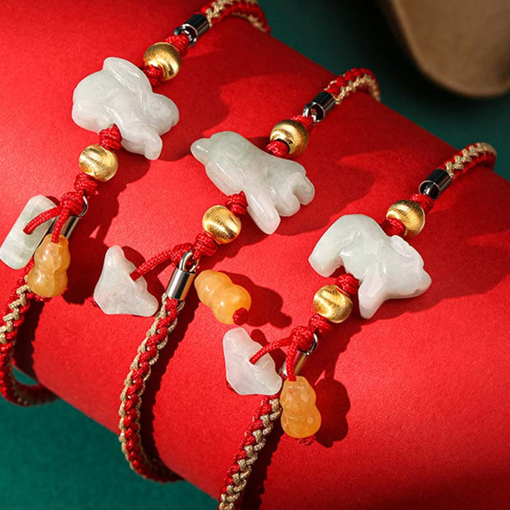 Jade Armband Chinesisches Tierkreis Wohlstand rote Schnur Glücksbringer.