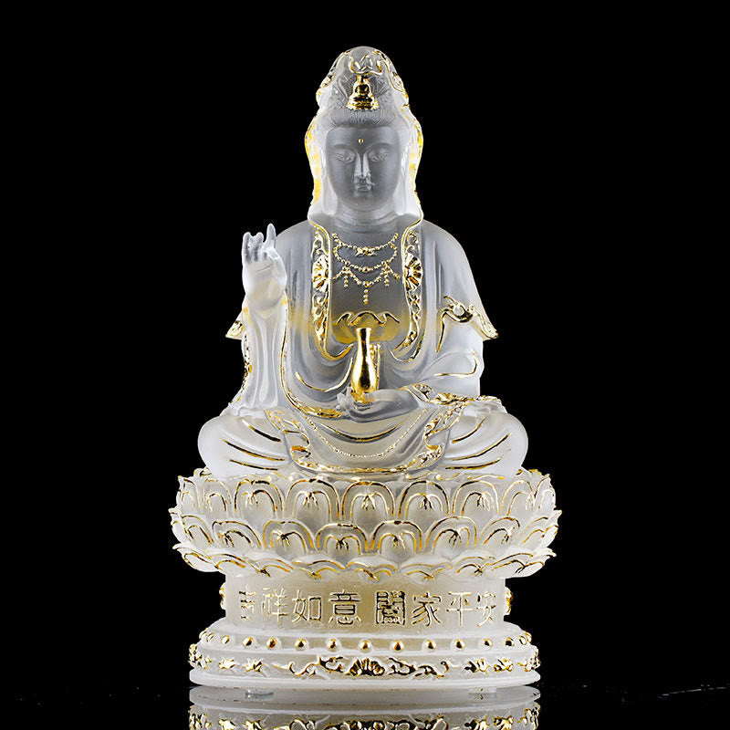 Kwan Yin Avalokitesvara Liuli Kristall 15,5cm Weiß&Gold