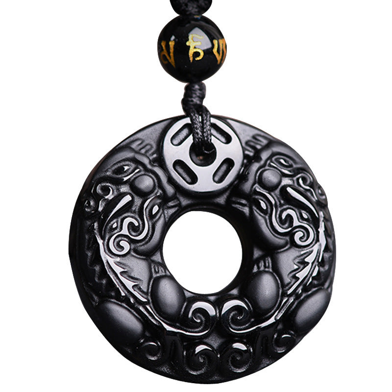 Kette Obsidian Pixiu Anhänger schwarzer Naturstein Wohlstand Glücksbringer