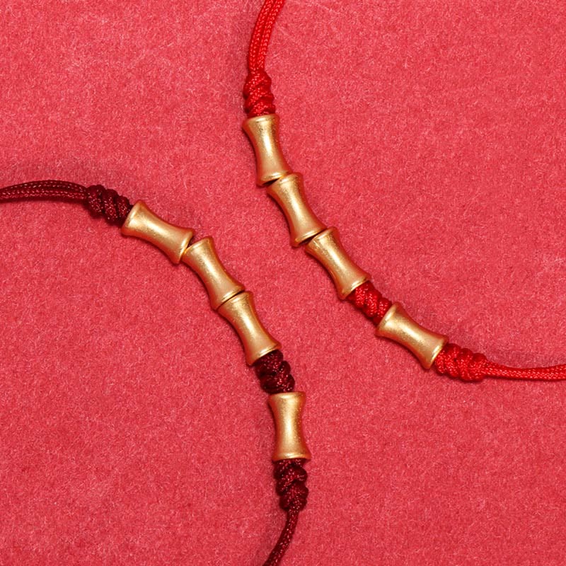 Bambus Armband mit goldenen Elementen rote Kordel Schutz Glück