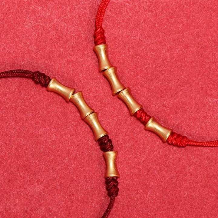 Bambus Armband mit goldenen Elementen rote Kordel Schutz Glück