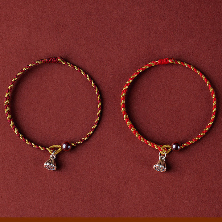 Armband Rot Gold Kordel Lotus Anhänger – Frieden Glück