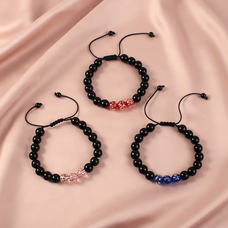 Armband Schwarzer Obsidian – Stärke mit farbigen Kristallperlen Set.