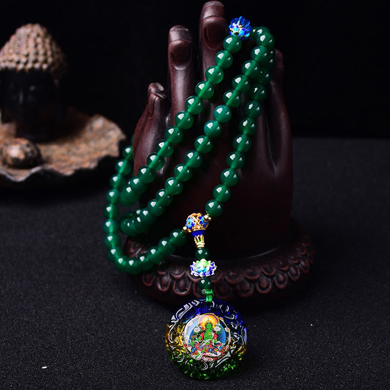 Mala 108 Perlen grüner Achat Bodhi Holz Anhänger Schmuck.