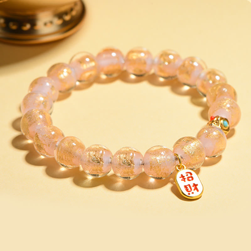 Roséquarz Armband Fu-Zeichen – Glück Energie, elastisch getragen elegante Perlen.