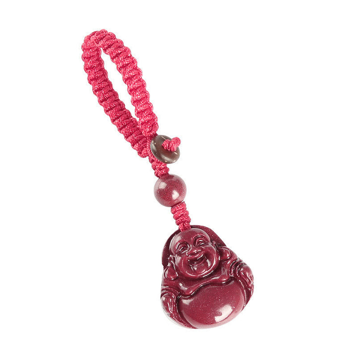 Zinnober Kette, Lachender Buddha, Buddhistische Halskette, Segen Anhänger, Glücksschmuck, Rot