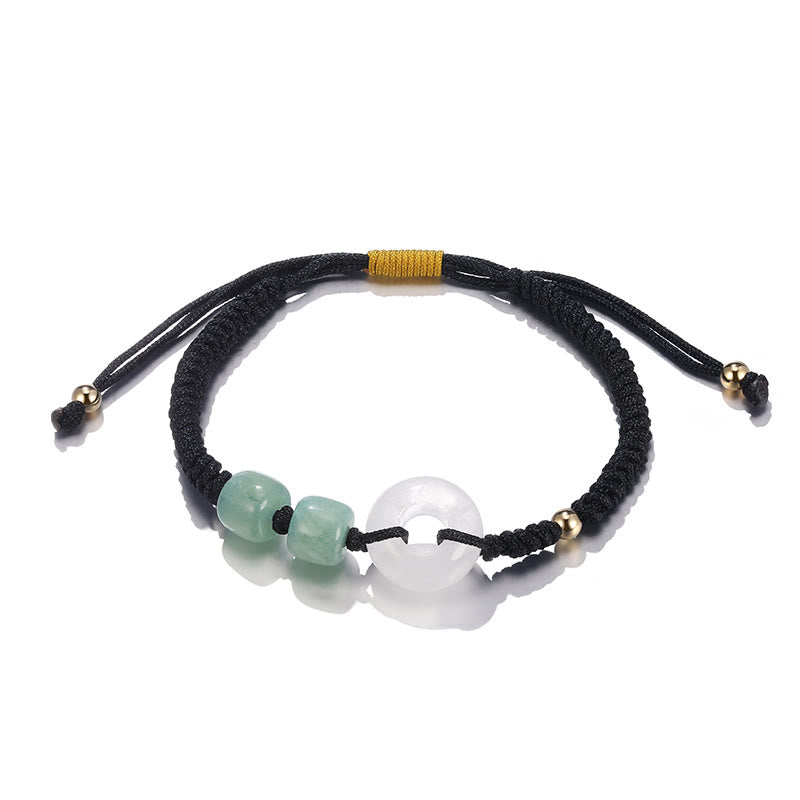 Armband Grüner Aventurin Weiße Jade Paar mit schwarzem Seidenfaden elegant.