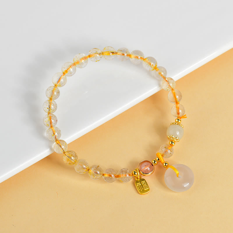 Armband Fu-Zeichen Wohlstand Frieden mit Citrin und Rosenquarz Perlen