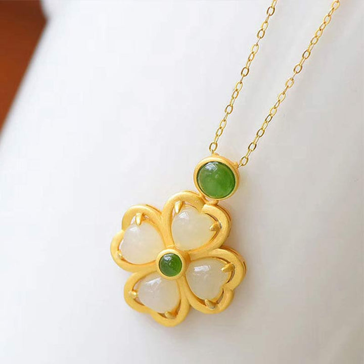 Kette Jade Kleeblatt – Wohlstand & Klarheit – Bild 10 – Kette Jade Kleeblatt Gold Anhänger grüne Natursteine elegant