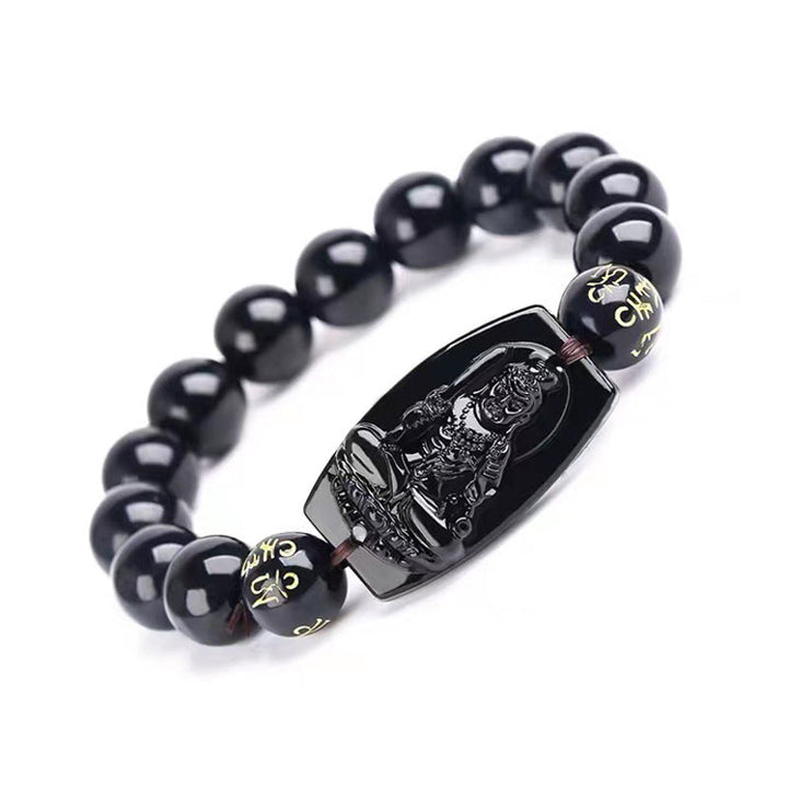 Obsidian Armband Chinesisches Tierkreis schwarze Perlen Pixiu Anhänger elegant.