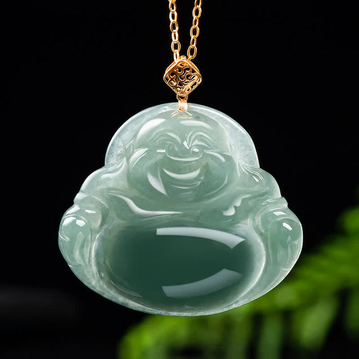 Anhänger Kette grüne Jade lachender Buddha Gold