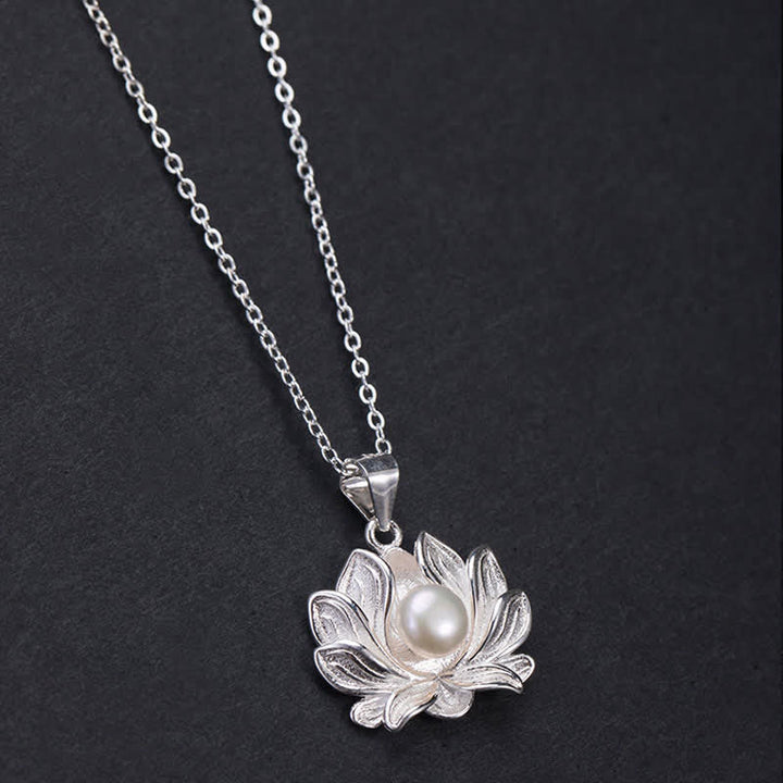 Kette Sterling-Silber Lotus Perle Wohlstand Blütenanhänger