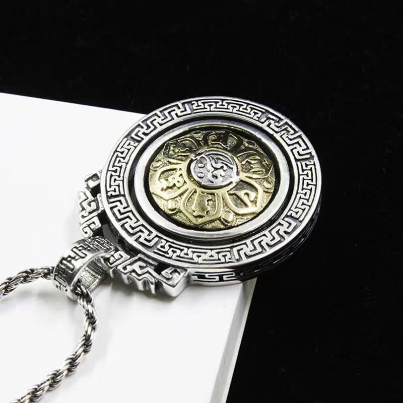 Silberne Kette Doppel-Vajra Om drehbar Tibet Anhänger Stein