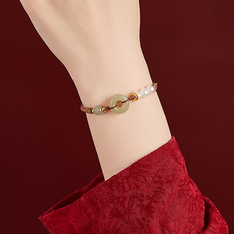 Armband Hetian Jade Perle Peace Buckle Glück Kordel