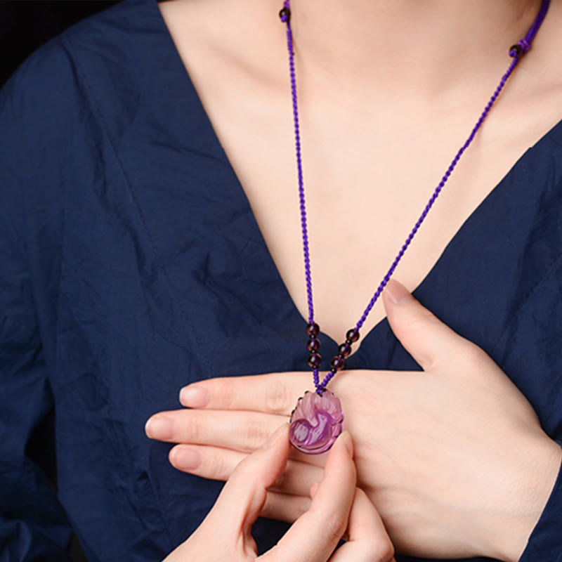 Anhänger Kette Amethyst Neunschweif-Fuchs Glück lila Naturstein