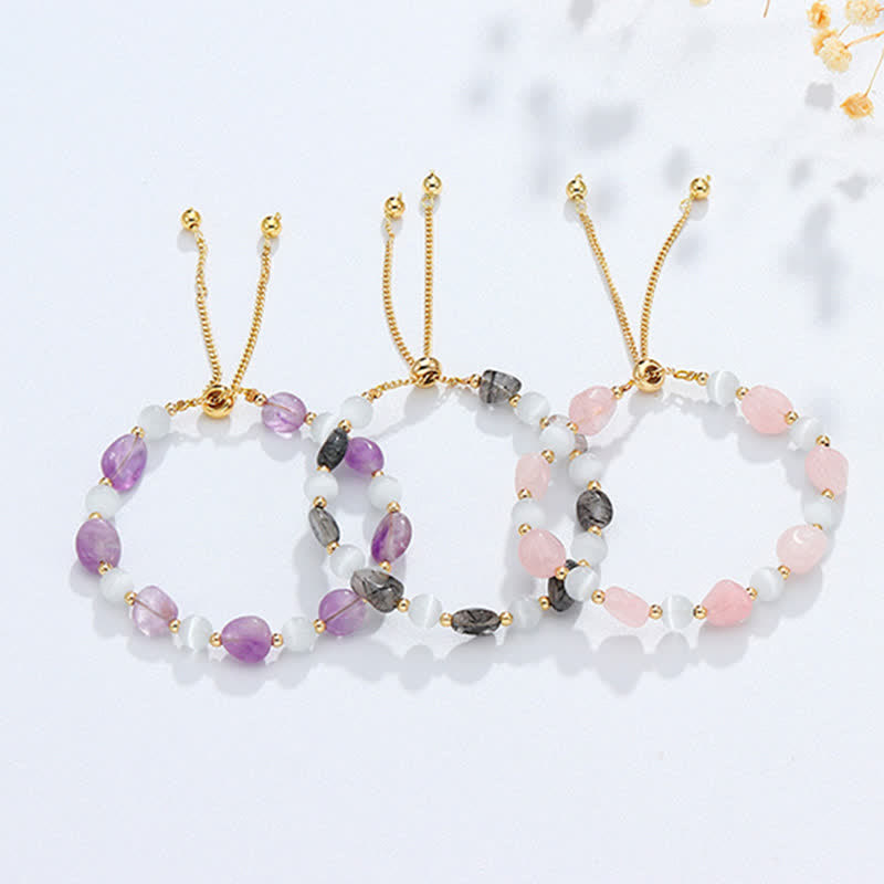 Armband Amethyst Kristall – Harmonie drei Varianten Naturstein gold
