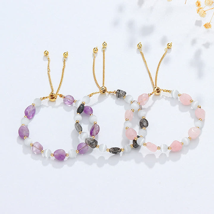 Armband Amethyst Kristall – Harmonie drei Varianten Naturstein gold
