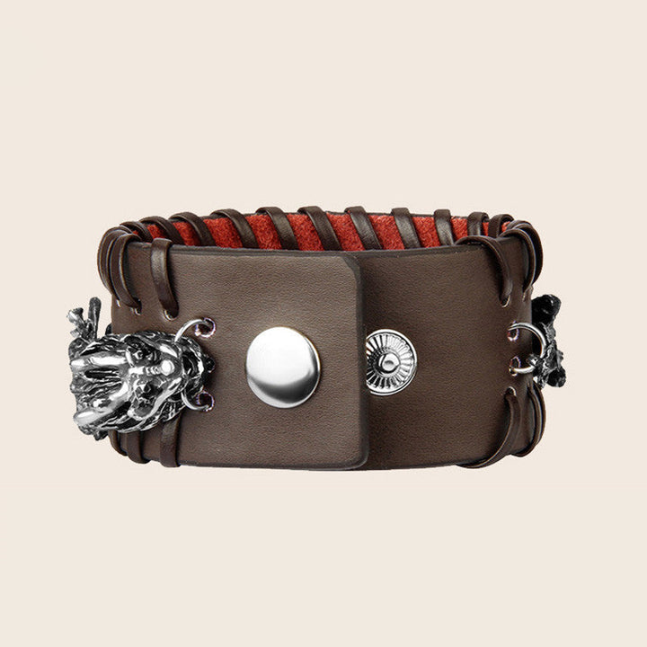 Armband Drachen Schutz Harmonie braun Leder Metallverzierungen elegant