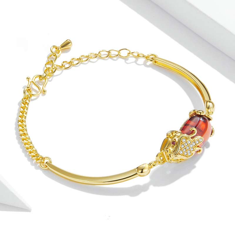 Armband Roter Achat Pixiu Gold – Glück Wohlstand Eleganz