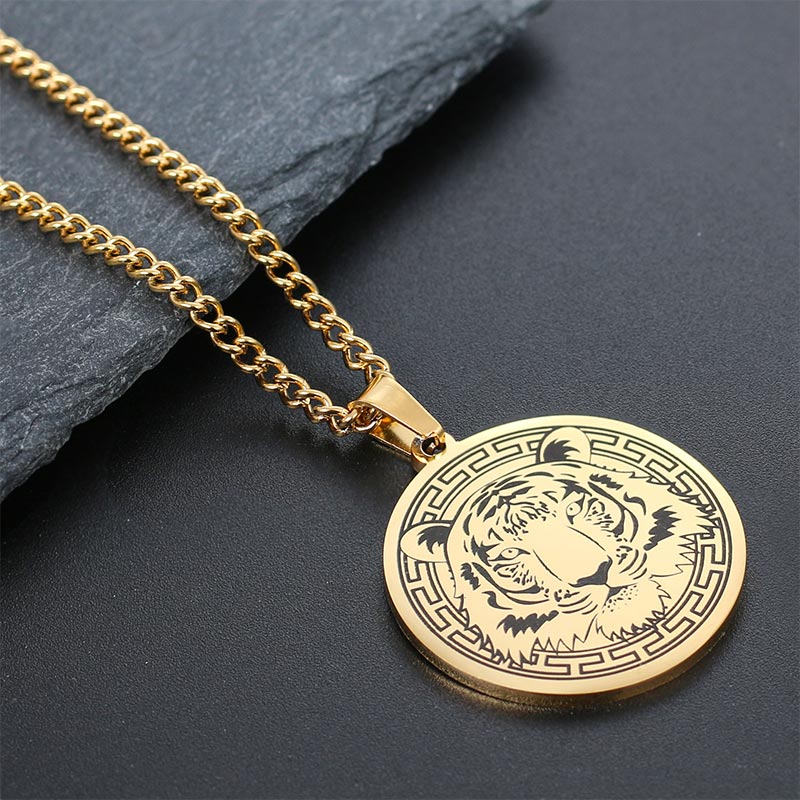 Kette Titanstahl Tier-Amulett Schutz Tiger gold