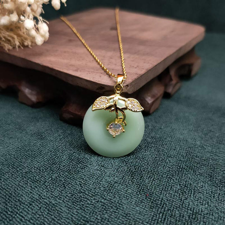 Anhänger Kette Tibetischer Jade Blattform Segen gold