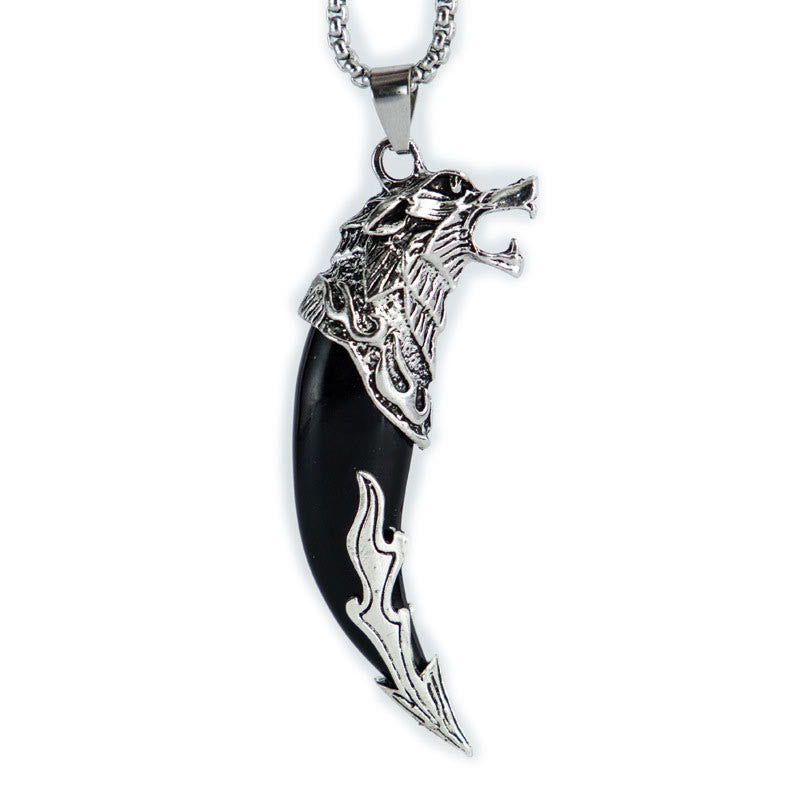 Anhänger Kette Titanium Wolfzahn Schutz schwarz silber